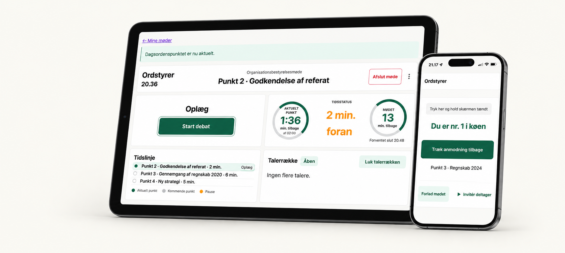 Ordstyrers Cockpit på tablet sammen med Deltag på smartphone